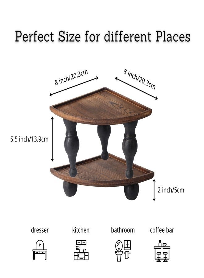GoFika Small Corner Shelf Stand, 2 Tier Wooden Shelving Unit Black Riser, Vintage Corner Countertop Pedestal Stand Stackable Rack - Image 2